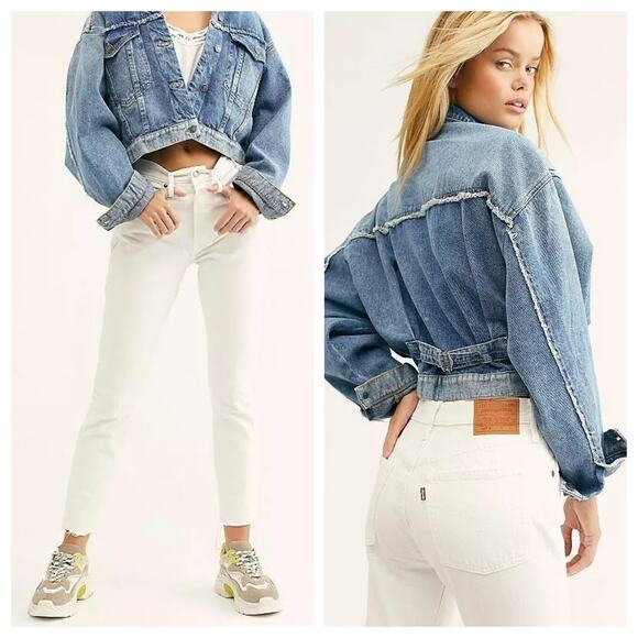 NEW Levi's 501 Skinny Jeans White Womens 28 x 28 Button Fly High Rise Distressed - Picture 2 of 14